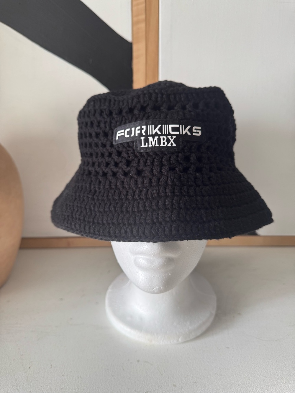 Black Crochet Bucket Hat